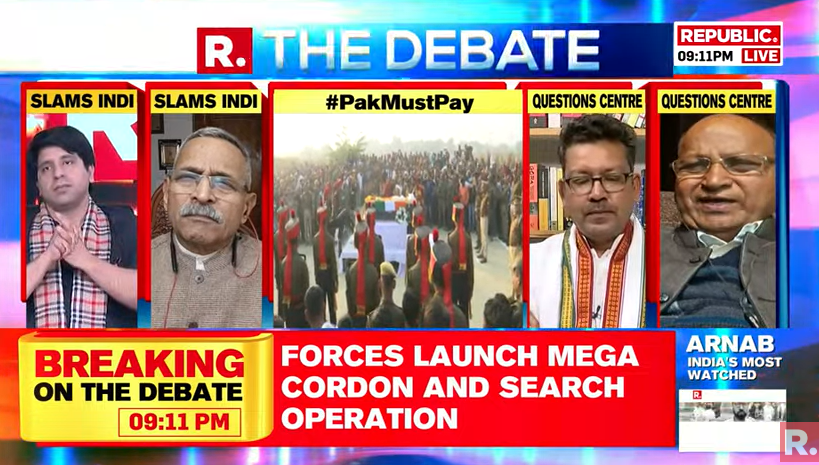 republic's tweet photo. #PakMustPay | In reality, development is not coming after Article 370 removal. We are very much concerned about national security. We are concerned about security so we asked about it. What is wrong with that?: Kishore Tiwari, Leader, Shiv Sena
Tune in for The Debate and fire in your views with the hashtage - https://t.co/fRdesXKID9
#Poonch #Kashmir #JammuAndKashmir
