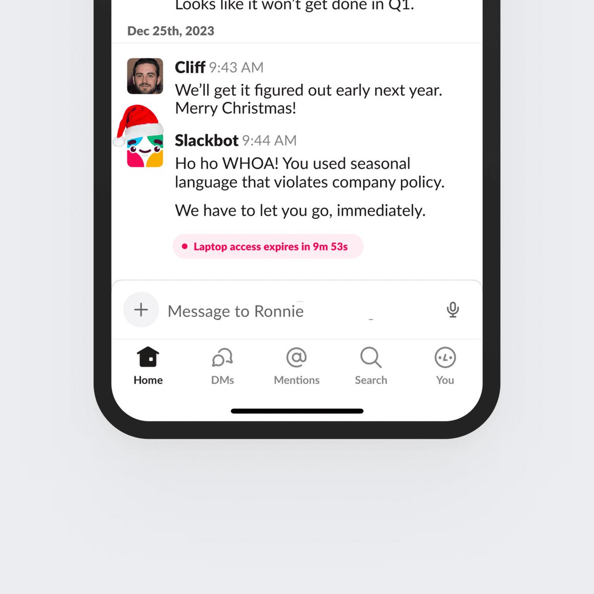 Slack feature that automatically fires you if you use certain “festive language”