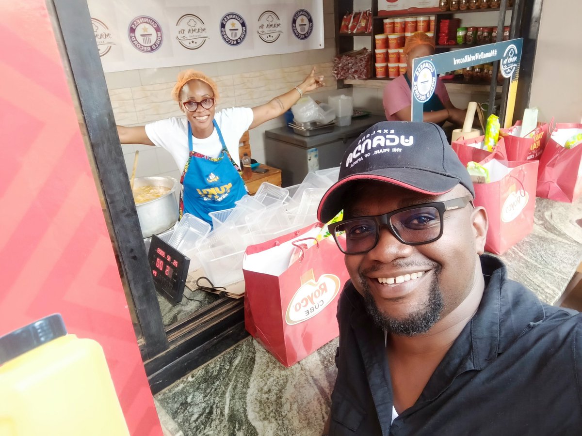 Chilling with @Mama_d256 as she attempts to break the Guinness World Record Cookathon (Individual) which stands at  119 hr 57 min 16 sec and was achieved by Alan Fisher (Ireland). Mama D is ready to set hers at 125 hrs. #ExploreUganda #MamaDsWorldRecord