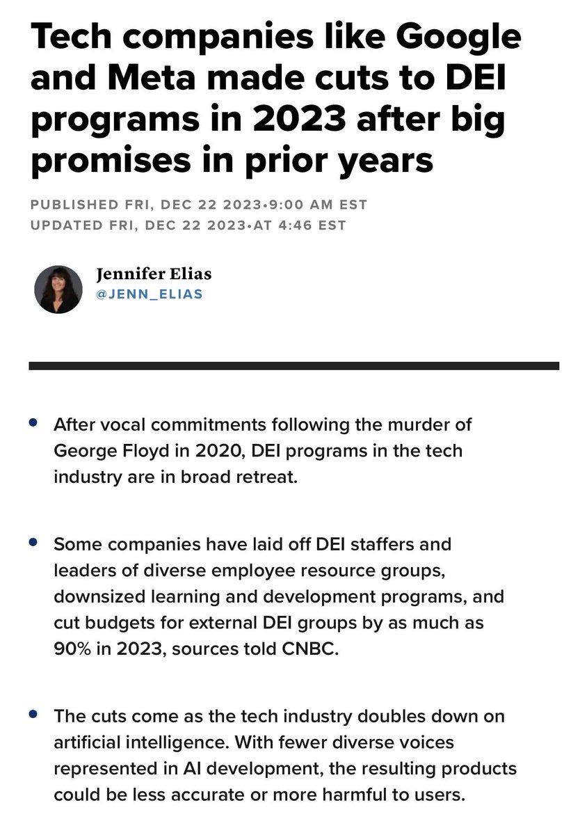BOS_Leadership's tweet photo. #DEI cuts likely means less rigorous controls on building #diverse teams, #equality - even more #biases against all except white males with #AI coding, Shame on #Meta #Google #Alphabet ⁦@facebook⁩ ⁦@Google⁩ https://t.co/DYConivFAi