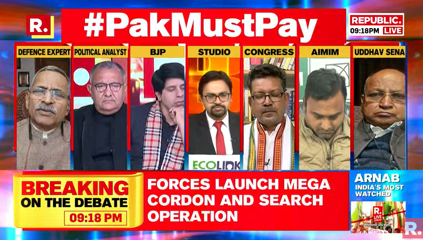 republic's tweet photo. #PakMustPay | There is no denying the fact that there has been change after surgical strike. After Balakot, the Pakistanis wouldn't want to interfere unnecessarily. There is free change and that is frustrating the Pakistanis. This frustration is being seen in the south of Pir Panjal: Lt. Gen. Retd. Sanjay Kulkarni, Defence Expert
Tune in for The Debate and fire in your views with the hashtage - https://t.co/fRdesXKID9
#Poonch #Kashmir #JammuAndKashmir