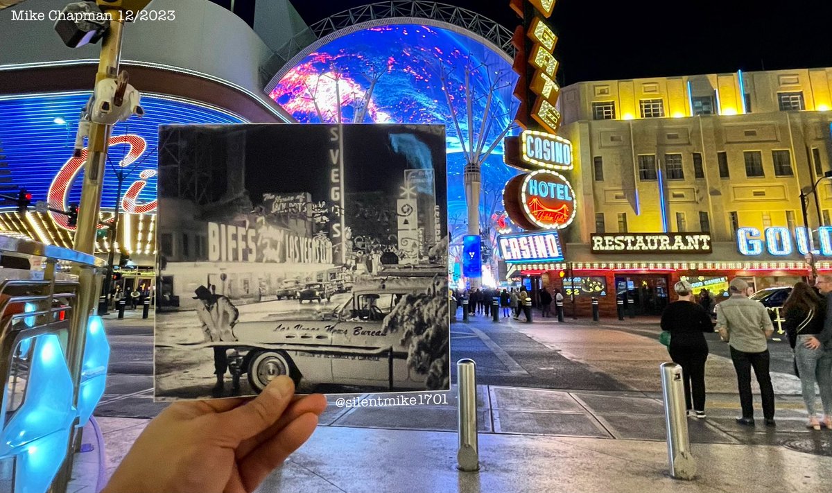 Comparing a photo taken around the late 1950s to present day 2023…

Comment &amp; let me know what you think. Also, #merrychristmas everyone. 
#happyholidays #christmas 
#movielocations #locationscouting #locationscout #travel #vegas #lasvegas #history #fremontstreet #nvfilm #filmnv