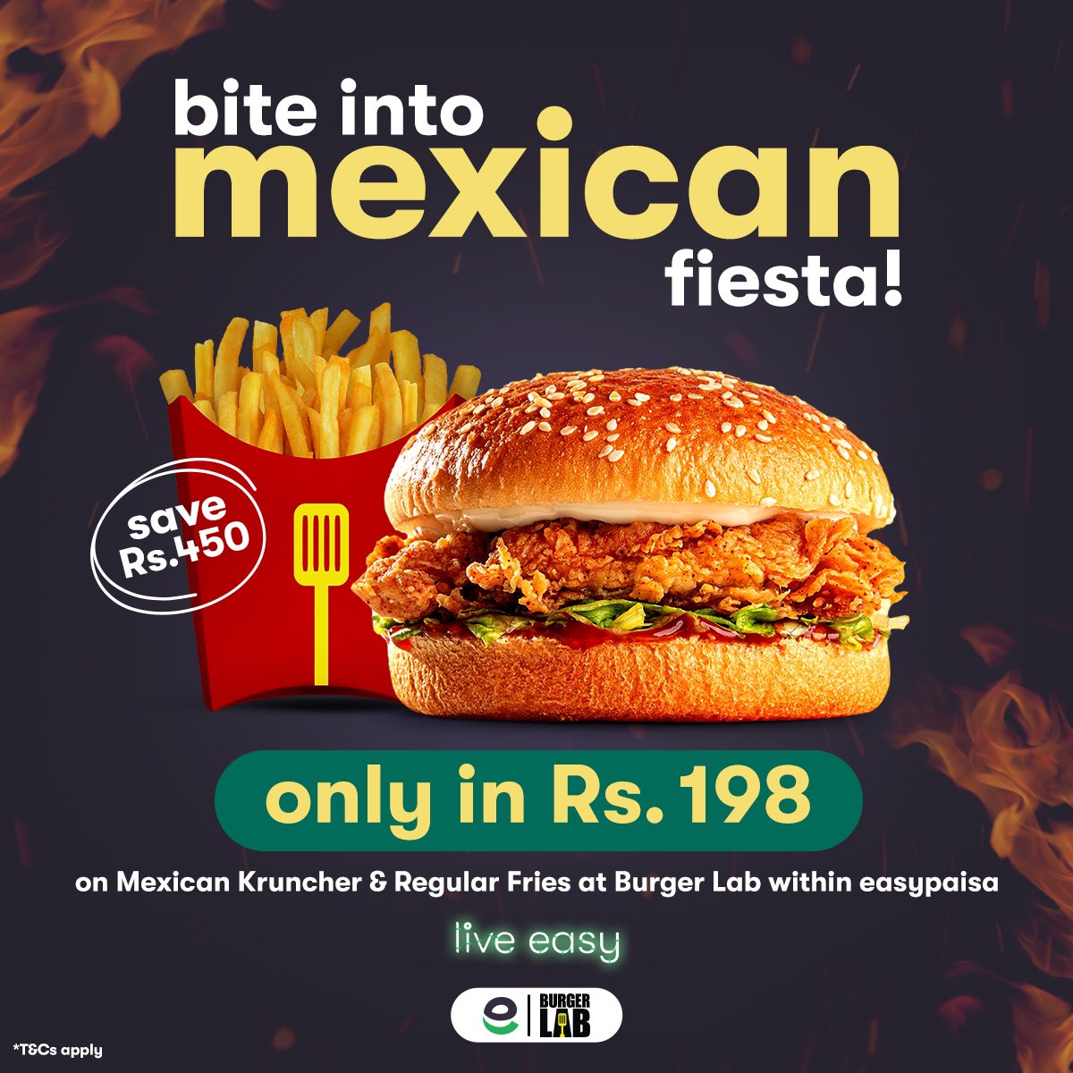 easypaisa's tweet image. Discounts for your burger cravings! 🍔🥳

Get exclusive discounts on Mexican Kruncher meal from Burger Lab whenever you checkout with easypaisa! 💚😌

📲 Pay now: bit.ly/37drgHR
📄 For more info: bit.ly/4awC3sr

#easypaisa #liveeasy #BurgerLab