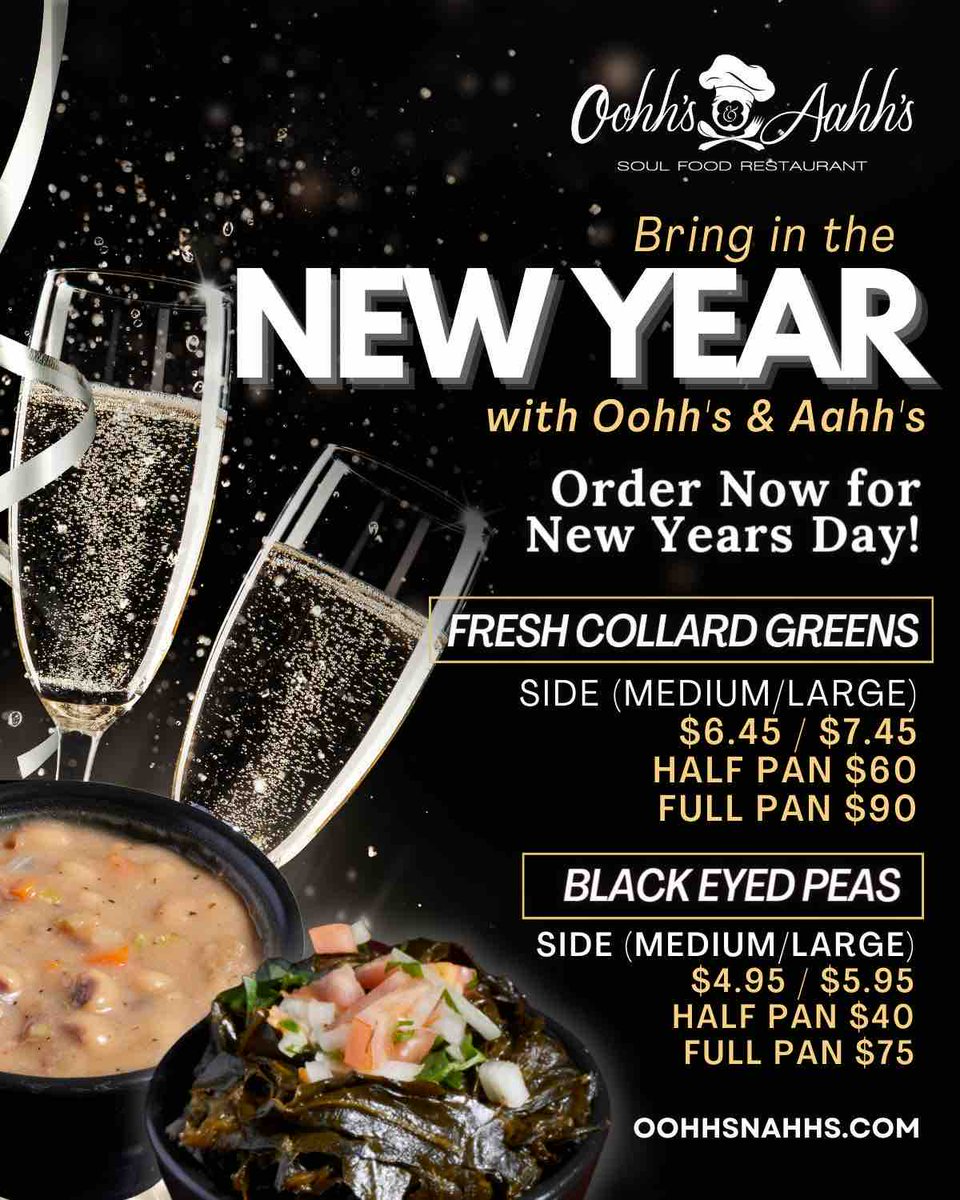 Sending heartfelt wishes for a Merry Christmas! 🎄🎅 Bring luck and flavor into the New Year with our Black-Eyed Peas and Greens. Order now for a delicious start to 2024! 🍽️🥂 Order now at Oohhsnaahhs.com! 🥂

#soulfood #oohhsnaahhs #washingtondc #merrychristmas