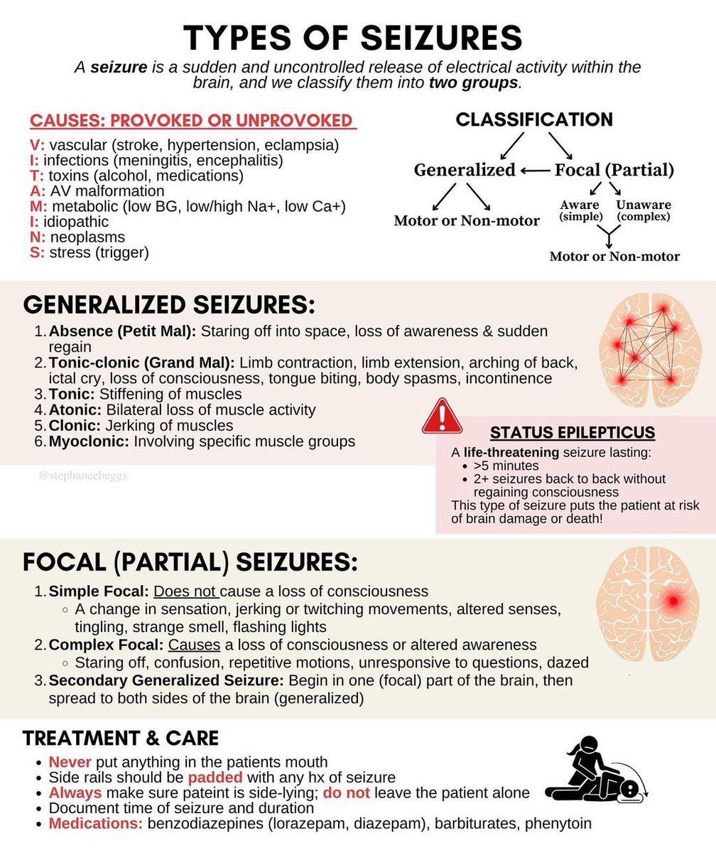 Medical_MD1's tweet photo. Recap on Seizures 🧠✨

. https://t.co/6S0CVOXFQf