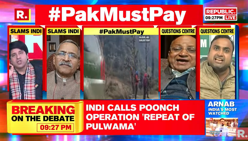 republic's tweet photo. #PakMustPay | We are unable to ensure peace even after removing Article 370. We have to admit this. Soldiers are being killed and you want us not to even ask questions?: Kishore Tiwari, Leader, Shiv Sena
Tune in for The Debate and fire in your views with the hashtage - https://t.co/fRdesXKID9
#Poonch #Kashmir #JammuAndKashmir