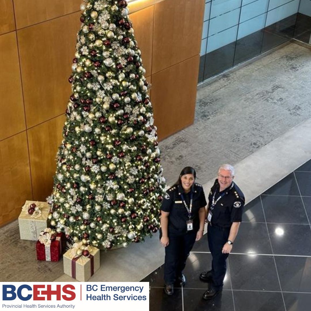 BC_EHS's tweet photo. Happy Holidays from your paramedic public information officers and everyone at BCEHS. Thank you and stay safe to all of our hard working crews who are working in ambulances, in dispatch and in support roles this holiday season. #seasonsgreetings #bcehs #frontlinestaff https://t.co/ze5OyEOEag