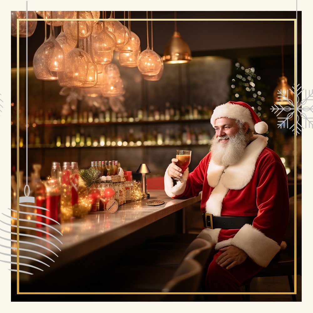 At Juniper, Santa takes a merry sip, toasting to a season of joy and a sleigh filled with festive cheer, because even Santa knows the magic is in the spirits!🎅🏼🥂✨