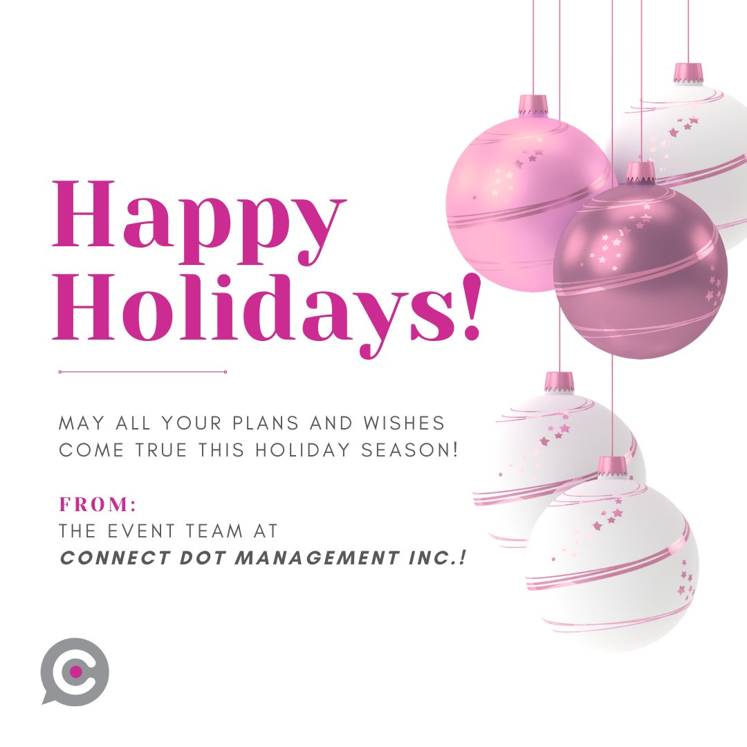 Happy Holidays from the event team at Connect Dot Management Inc.! 🎉

#HappyHolidays #HolidayEventPlanning #HolidaySeason #LetsConnect #ConnectDot #ConnectDotManagementInc