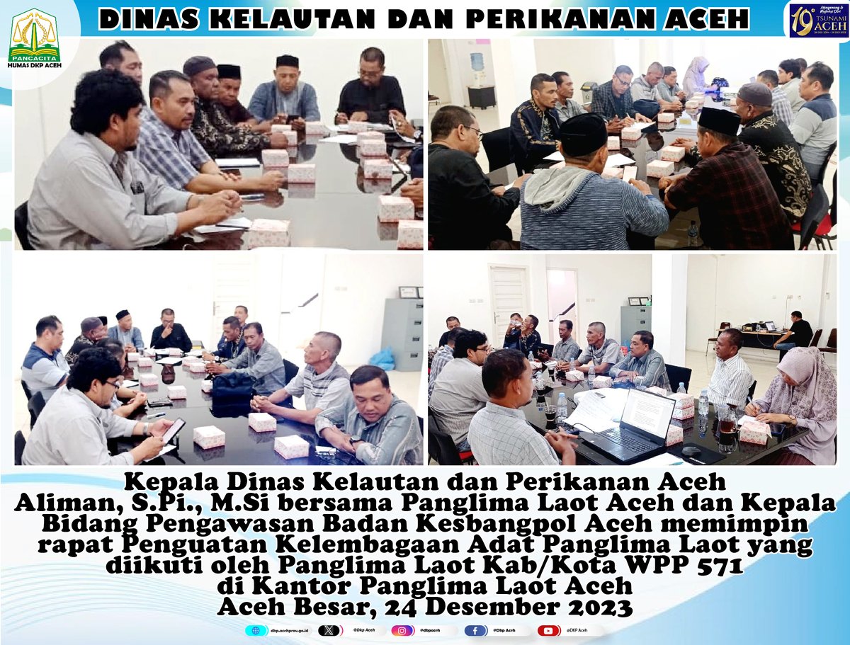 DkpAceh's tweet photo. Ka. DKP Aceh Aliman, S.Pi., https://t.co/ayo1q7ZgQr  memimpin rapat Penguatan Kelembagaan Adat Panglima Laot
#kadisdkpaceh
#dinaskelautandanperikananaceh
#perikanantangkapdkpaceh
#panglimalaotaceh
#nelayanaceh
#lautaceh
#wpp571 https://t.co/zK0xfLMNrl
