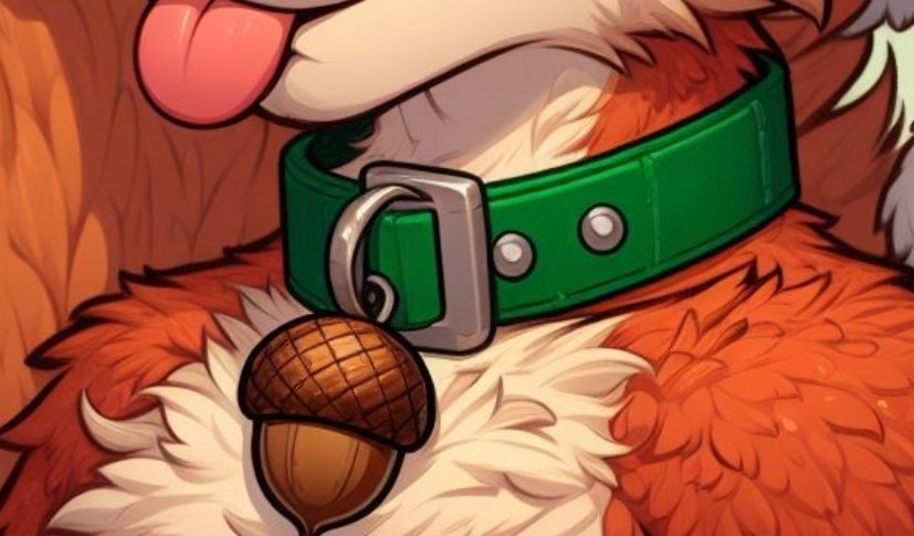 "how how can I make him more squirrely?" I ask myself as someone says they like my fox, like the tail and teeth weren't a giveaway. Enter the acorn collar pendant. Bet you won't see foxes with this kind of bling!