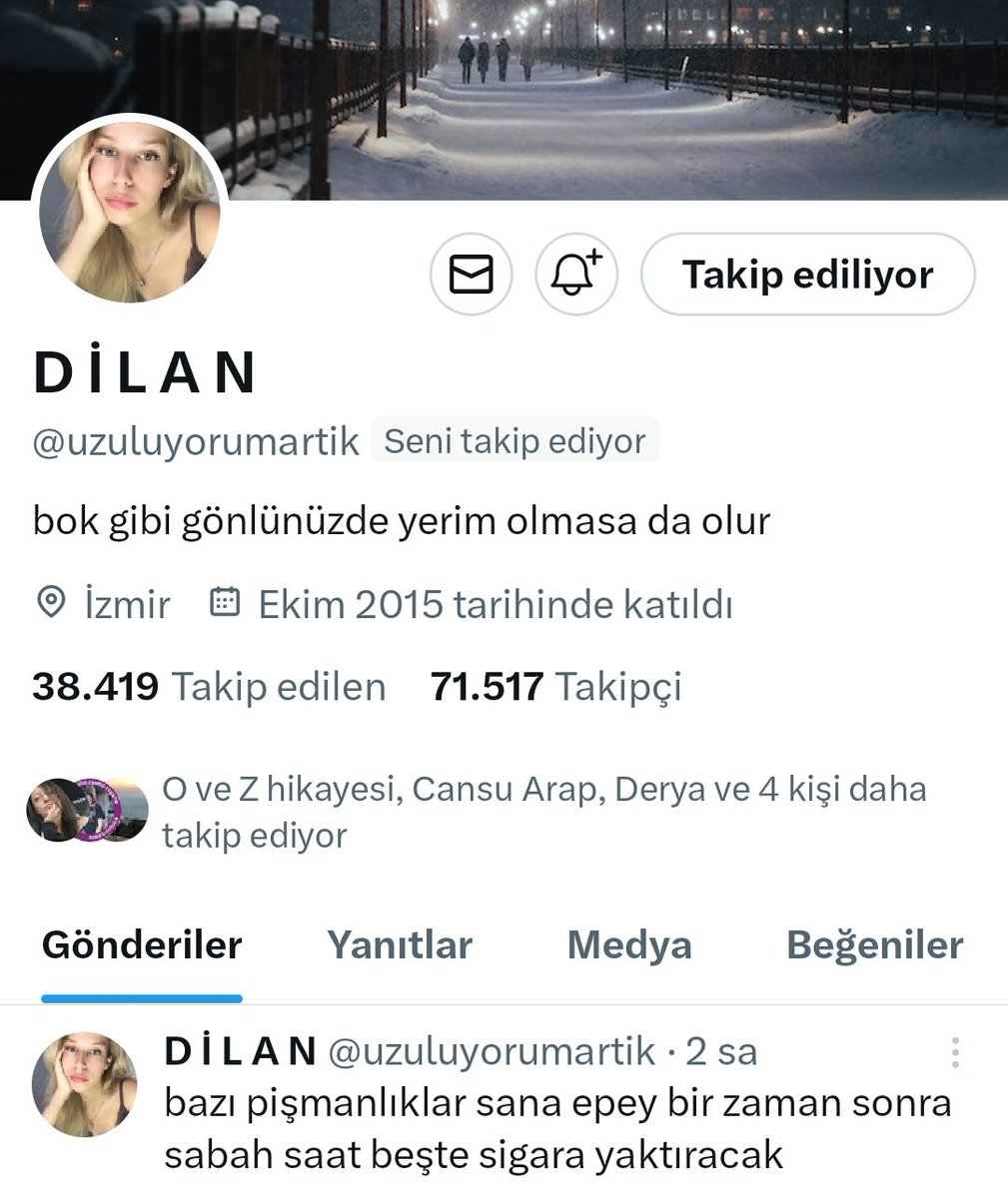 Twitterimde enleri paylaşacağım
Burada gördüğüm en toplumcu-uyumlu ve nazik arkadaşlardan biri. Kırmadan birseyleri anlatmaya calışan naif bir arkadaş. 
@uzuluyorumartik