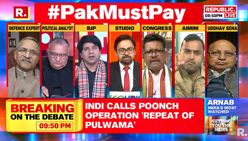 republic's tweet photo. #PakMustPay | When Osama was killed, Obama announced and not one Republican asked questions. When surgical strike was announced, opposition said 'saboot dikhao.' This kind of politics on national security only undermines the morale: Shehzad Poonawala, (@Shehzad_Ind), National Spokesperson, BJP
Tune in for The Debate and fire in your views with the hashtag - https://t.co/fRdesXKID9
#Poonch #Kashmir #JammuAndKashmir #Article370