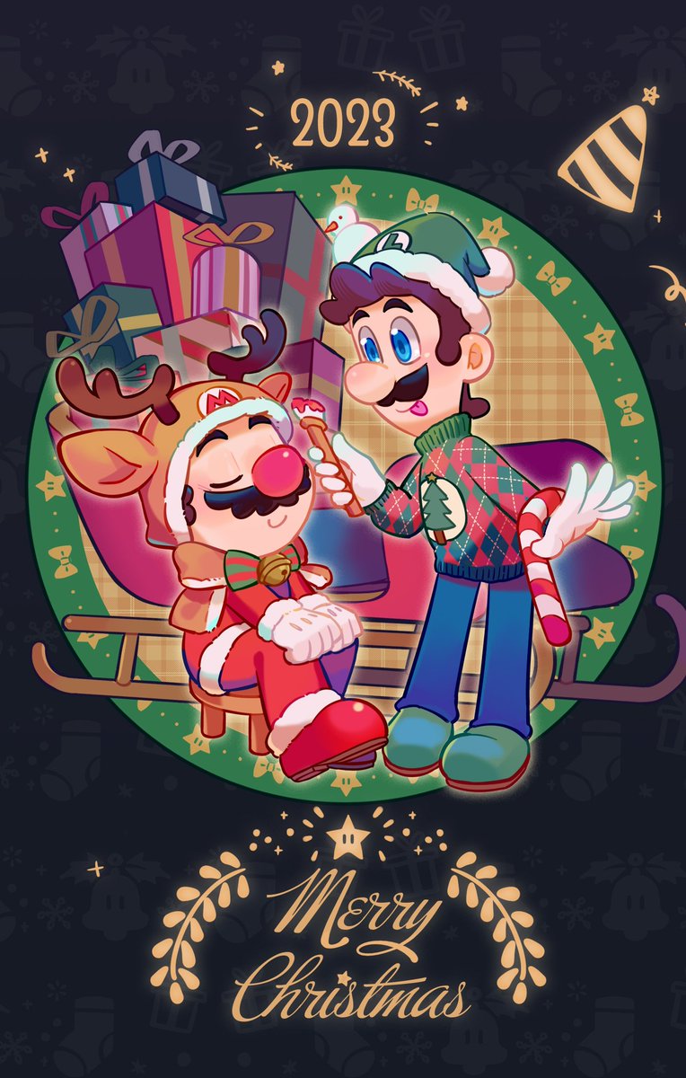 cloaty14605's tweet image. 大概是准备去送礼物 #Mario #Luigi