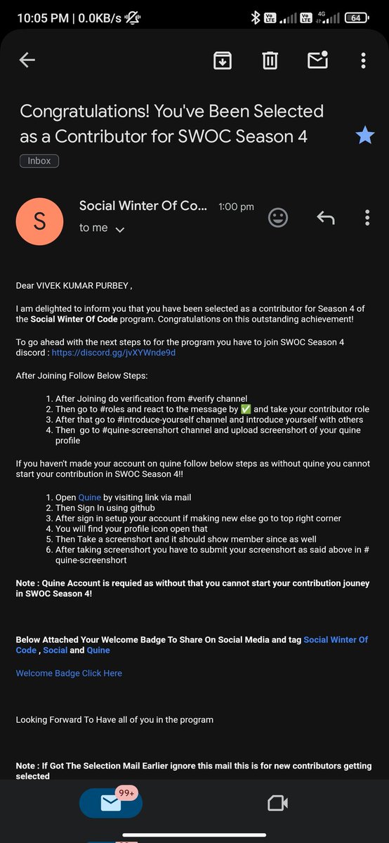 VPurbey123's tweet image. Hey folks,
Got selected as  contributor for Social Winter of Code 4.0
Vey excited for this journey ✨✨🙂
#SWOC
#SocialWinterOfCode
#opensource