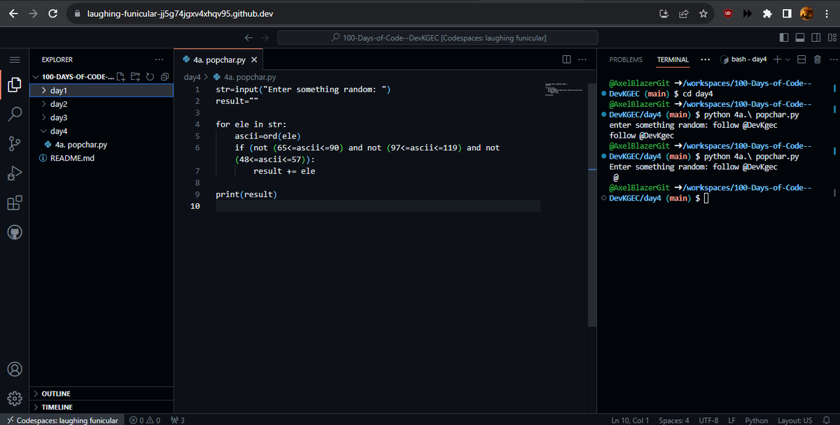_AxelBlazer_'s tweet image. I solved Problem 1 of Day 4 of #100DaysOfCode #CodeNewbie #ProgrammingChallenge #ProgrammingJourney #Day4Challenge
@DevKgec
GitHub Repo : github.com/AxelBlazerGit/โฆ