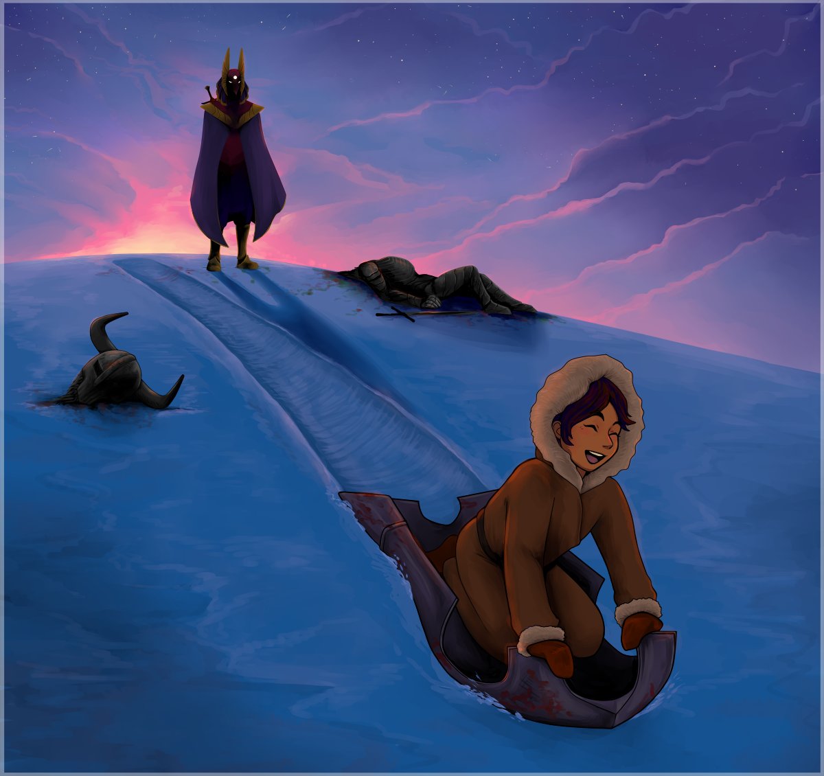 AshCorvid's tweet image. When you're on a mission to slay demons, But you're also a babysitter. 
⚔️
Merry Xmas!