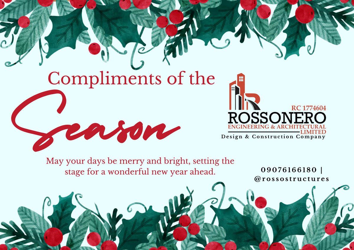 Compliments of the season from all of us at <a href="/RossoStructures/">Rossonero Engineering & Architectural Limited 🚧</a> to you all

Wishing you all a safe and stabilized holiday #MerryChristmas2023 #RossoStructures #Rossoneering #Xmas2023 #bist100 <a href="/rossonero101/">Rossonero 👷🗽 🇳🇬</a>