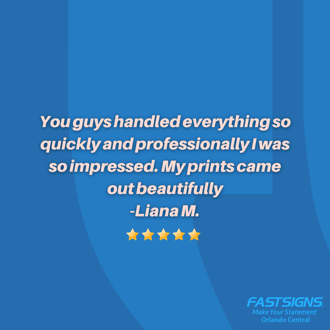 FastsignsOrland's tweet image. We're delighted to have impressed you with our quick and professional service. Enjoy your beautiful prints, Liana! 

#fastsigns #fastsignsdidit #realreviews #professionalism #dreamteam #signs #shoporlando #orlandosmallbusiness
