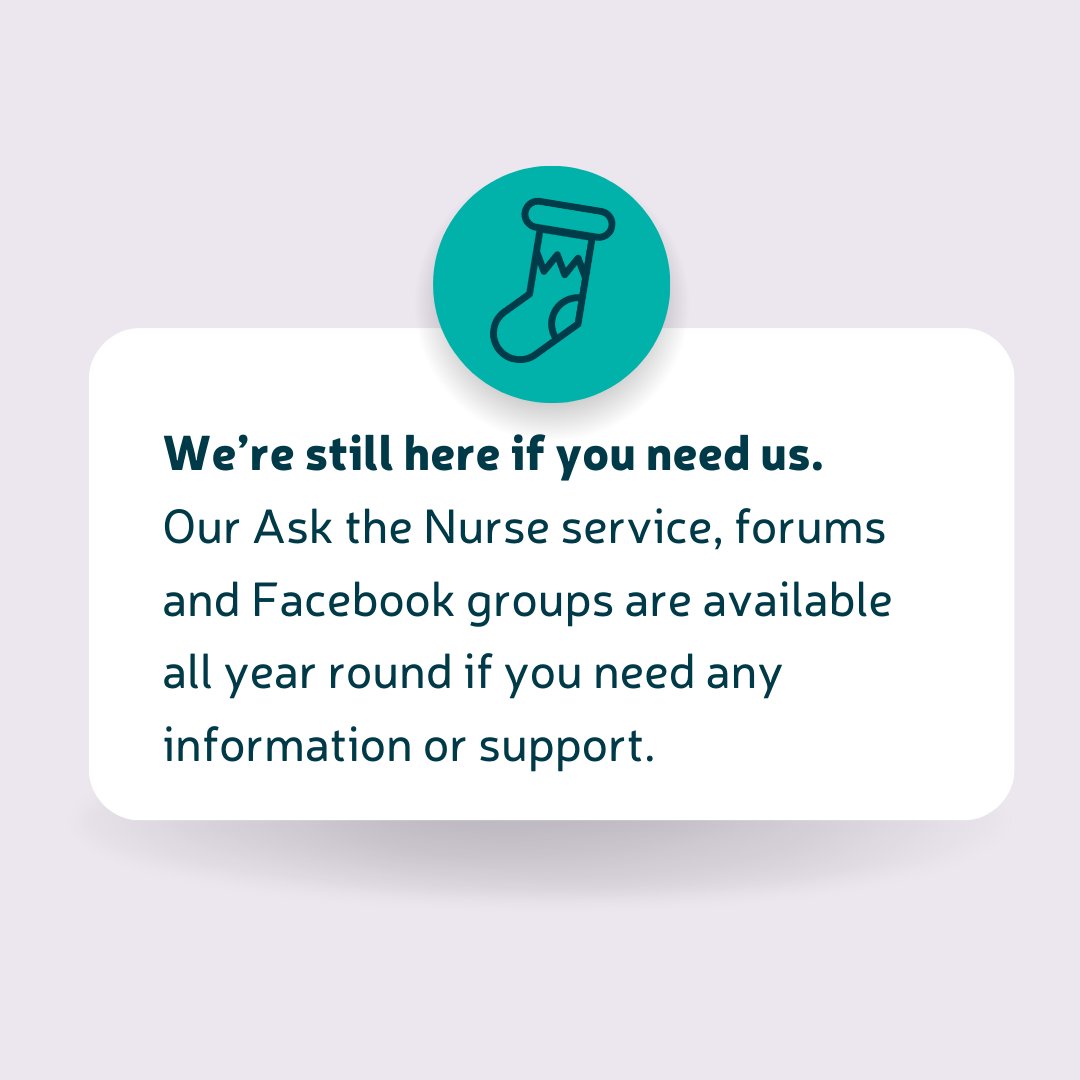 Our Ask the Nurse service and online communities are here if you need support or information this festive period💛 Find support here: bit.ly/2OHi9S6 Please note, our wider team are out of office, so social media responses are limited until Tuesday 2 January 2024.