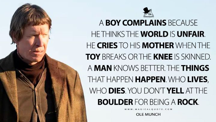 Magic2Quote's tweet photo. A boy complains because he thinks the world is unfair. He cries to his mother when the toy breaks or the knee is skinned. A man knows better. The things that happen happen. Who lives, who dies... - Ole Munch
https://t.co/pH74WBJNVT
#Fargo #FargoFX https://t.co/FB2dZ9Mdy1