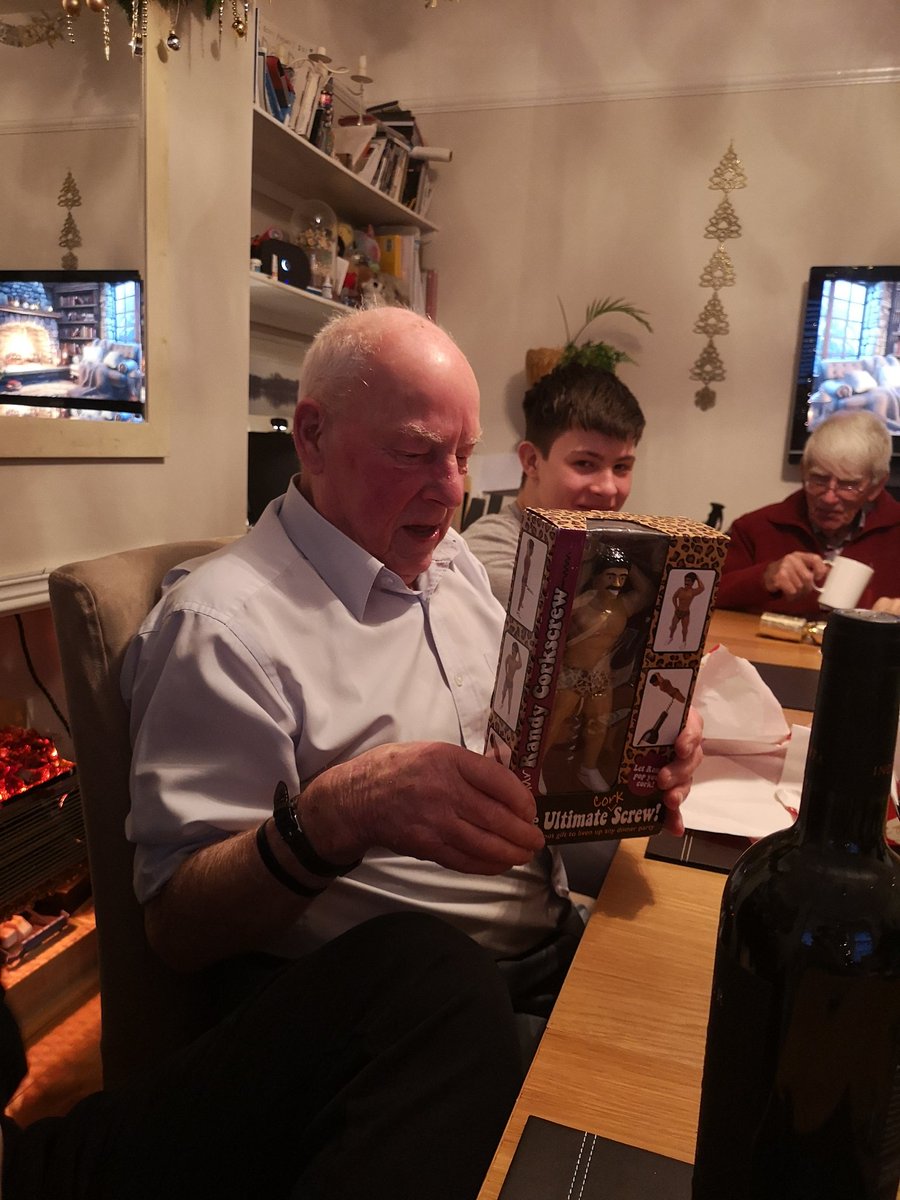 DieStephztar's tweet photo. Granddad alive and kicking has been gifted a corkscrew that promises to 'pop your cork' https://t.co/tRXrz1Xks4