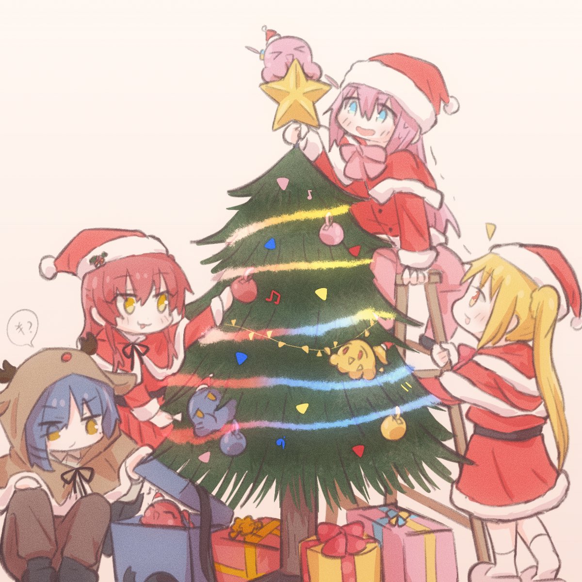yamada ryo multiple girls 2girls v hat yellow eyes christmas santa hat  illustration images