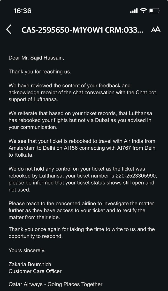 Sajid (@sajid_rvd) on Twitter photo Hi <a href="/qrsupport/">Qatar Airways Support</a> <a href="/qatarairways/">Qatar Airways</a> <a href="/lufthansa/">Lufthansa</a> team, I just get to hear below from your support team to connect <a href="/lufthansa/">Lufthansa</a> which says me to connect Qatar Airways. As a customer I’m stuck and lopped from last 3 months with no solutions. Can I get help and support to resolve it. #support Hi <a href="/qrsupport/">Qatar Airways Support</a> <a href="/qatarairways/">Qatar Airways</a> <a href="/lufthansa/">Lufthansa</a> team, I just get to hear below from your support team to connect <a href="/lufthansa/">Lufthansa</a> which says me to connect Qatar Airways. As a customer I’m stuck and lopped from last 3 months with no solutions. Can I get help and support to resolve it. #support