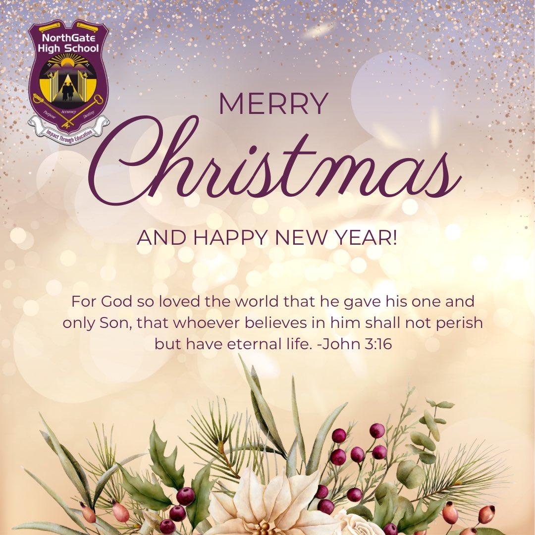 NorthGateHigh's tweet image. Wishing our students, staff, friends, and supporters, as well as their families, a very Merry Christmas! May this holiday season bring you joy, laughter, and precious moments with loved ones! 🎄🌟
 #Jesusisthereason  #MerryChristmas #NorthgateHighSchoolja