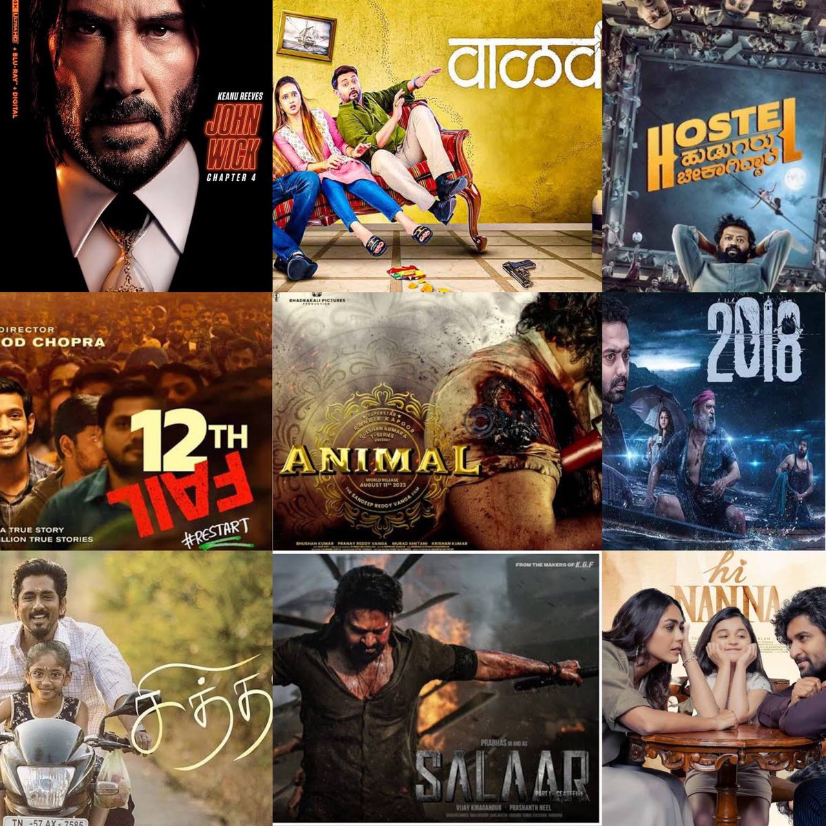 CinemaMadness24's tweet photo. With only two films left for me to watch this year, here are my highest rated -
Telugu : #HiNanna #Salaar
Tamil : #Chithha
Malayalam : #2018Movie
Kannada : #HHB
Hindi : #12thFail #Animal
Marathi : #Valvi
English : #JohnWick4 https://t.co/WGSGhMVNpc