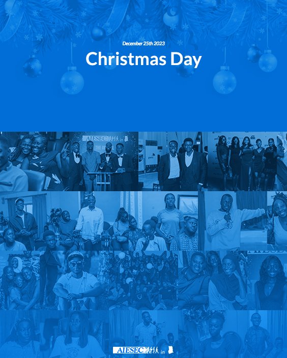 aiesecinghana's tweet photo. The year isnt over, but AIESEC in Ghana has had a great 2023!!

We want to say thank you for being a part of our 2023, through the highs and lows, and cheers to a better 2024.

Merry Christmas!!!! https://t.co/S18biKJXtO