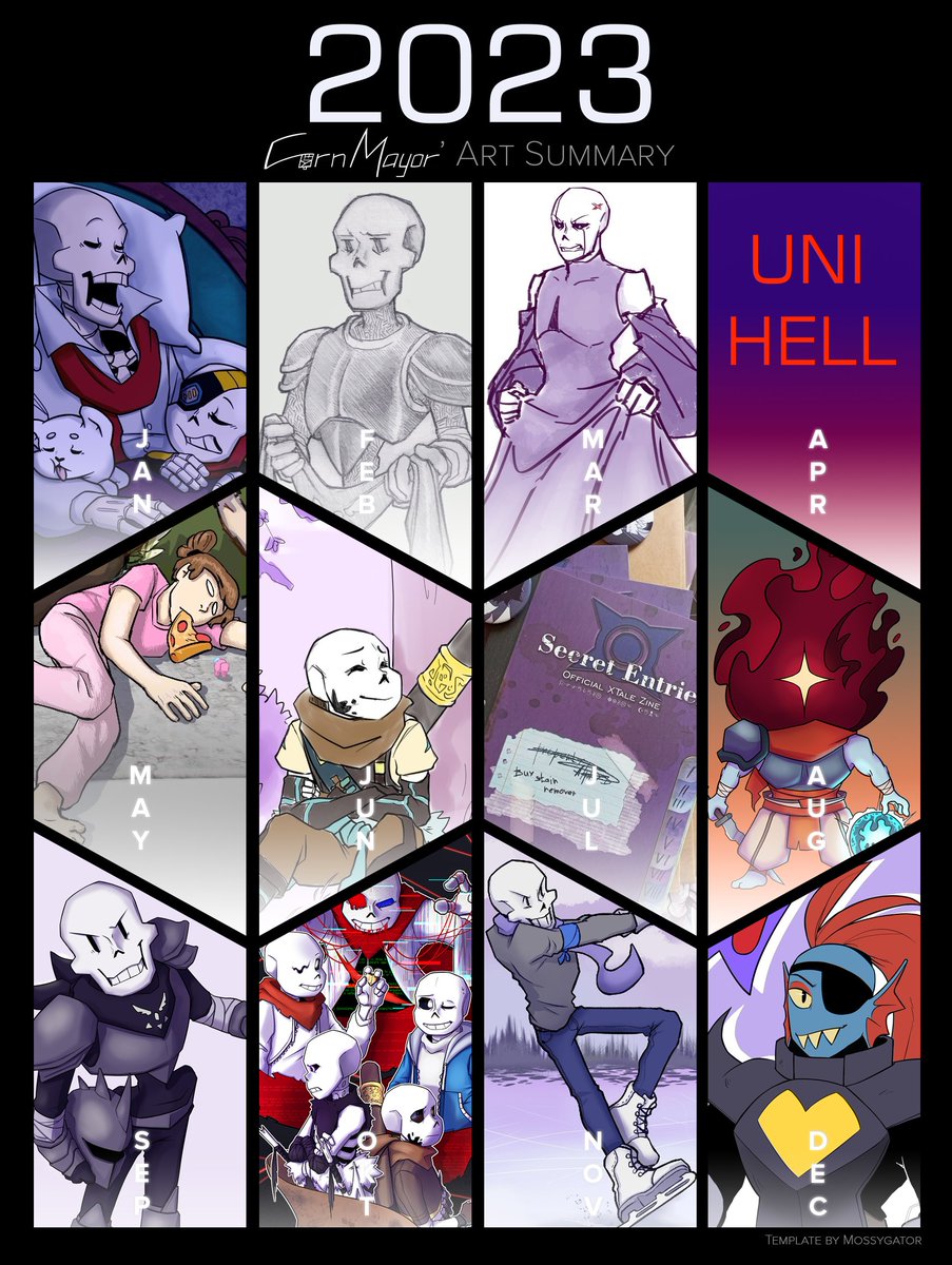 CornMayor's tweet photo. Can't say I grew up as an artist this year. Maybe the opposite actually xD 

But at least I finished my diploma and released a whole zine project! That was fun (not the first part, only the zine) As you can see the second half of the year was more productive
#SummaryOfArt2023 https://t.co/wGJFSgFR7i
