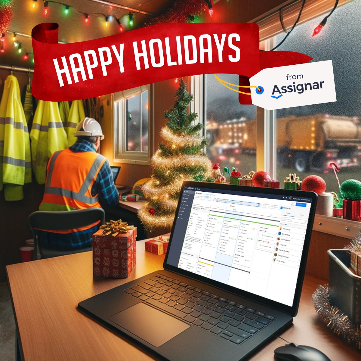 Assignar's tweet image. While our offices are closed to celebrate with family and friends, we want to send appreciation to our entire Assignar community.
May your holiday be as cheerful and strong as the projects you help create! 🏗️
#HappyHolidays #Contractor #ConstructionIndustry #Christmas