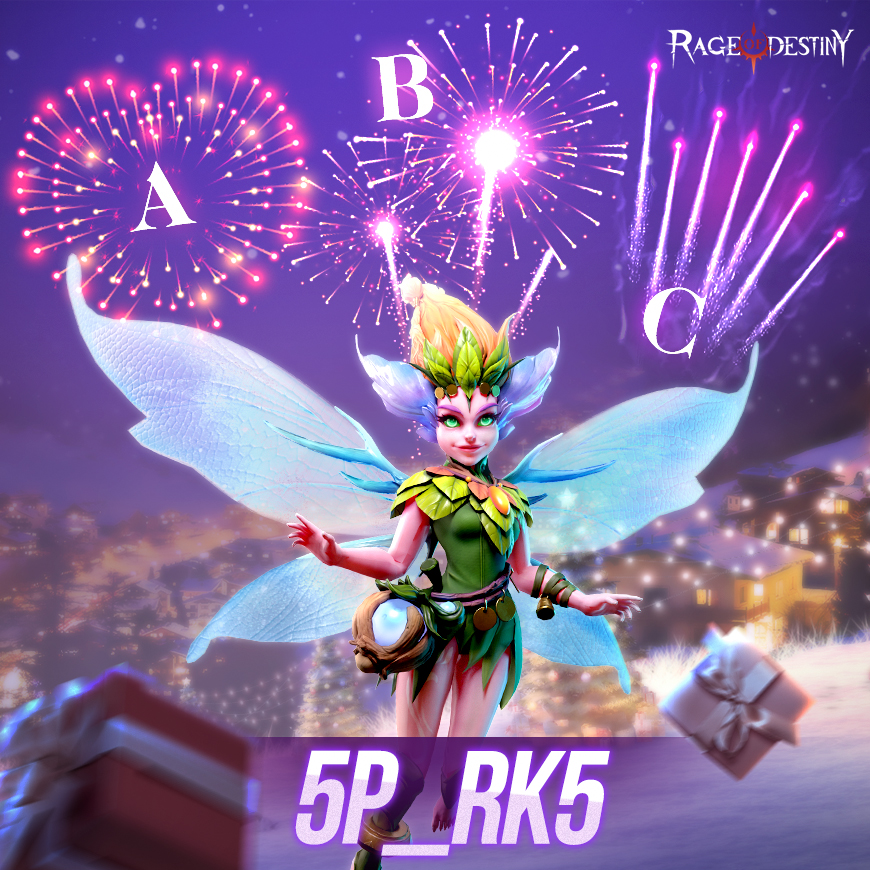 RageofDestiny's tweet photo. Guess which firework will complete the code! 🎆  

⏰Code valid until: 12/31 23:59 (GMT-5) 
🔗How to redeem: Head over to Your Profile > Settings > Code. Key in code in the space provided and voila!  

#RageofDestiny #giftcode https://t.co/fFINaTnVkd