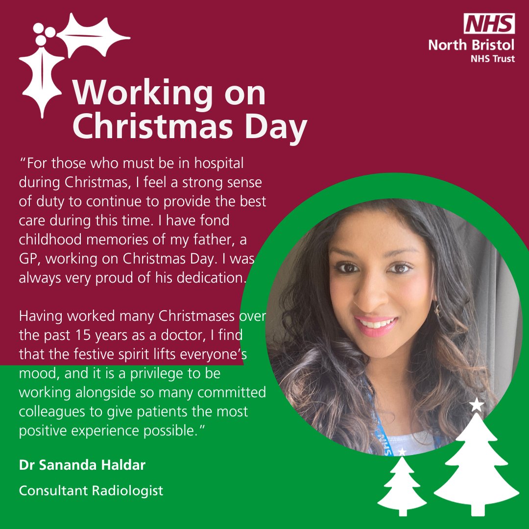 Consultant Radiologist Sananda has been working today. Her favourite #ChristmasSong is One More Sleep 'Til Christmas from Muppet Christmas Carol. A favourite memory working #ChristmasDay is 'the Salvation Army’s brass band booming into the ward watching patient’s faces light up'.