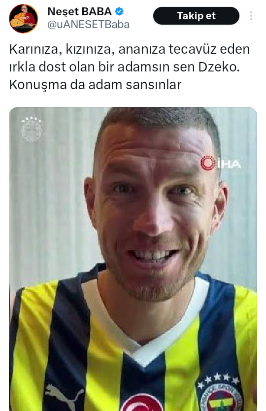 Boşnaklar Olarak Rahatsızlık Duyduk Dün oynanan Fenerbahçe - Galatasaray Derbi Maçı Sonrasında Sosyal Medya Boşnak Hemşehrimiz Edin Dzeko'ya ve Boşnak Şehitlerimizin Kemiklerini sızlatacak bu paylaşımı hesap hakkında gerekenler yapılmalıdır. Irkçı paylaşımdır. @TC_icisleri