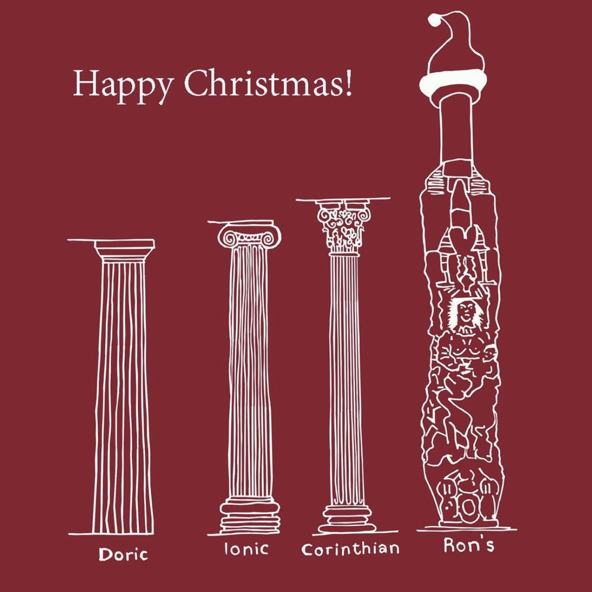 Happy Christmas from the team at Ron’s Place! This lovely Christmas Card art showing one of Ron’s lost columns was made by our resident heritage and architectural consultant Bernadette ! Happy Holidays 😁❄️🎄