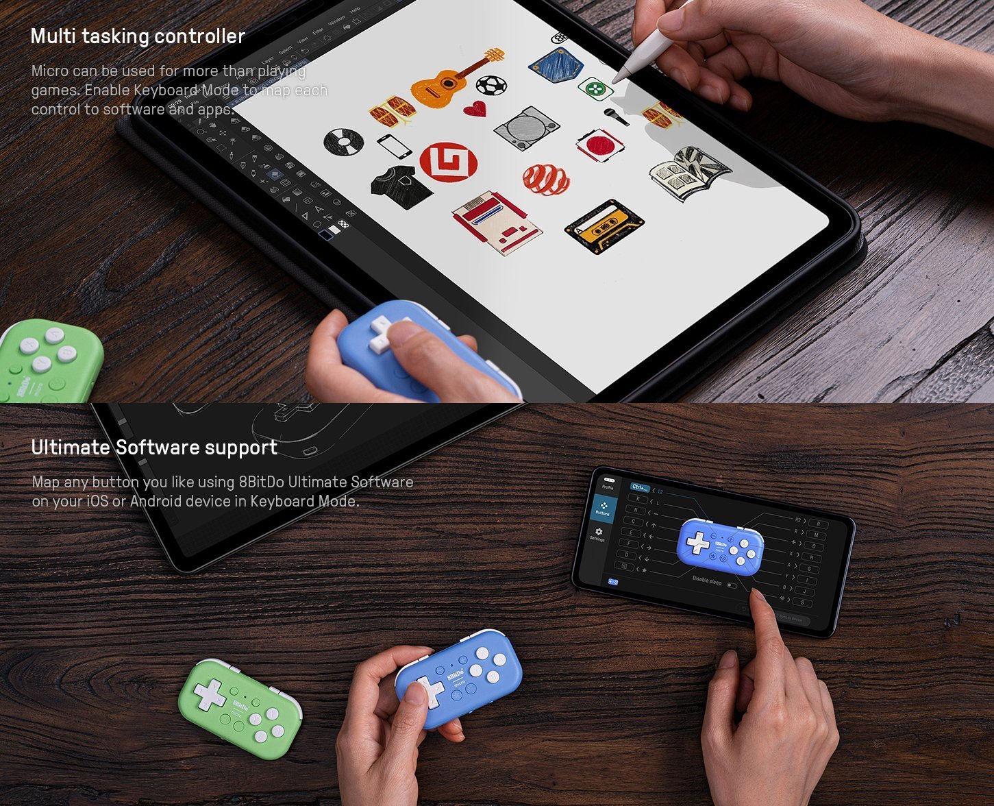 8Bitdo Micro Bluetooth Gamepad Pocket-sized Mini Controller for Switch,  Android, and Raspberry Pi, Supports Keyboard Mode (Blue)