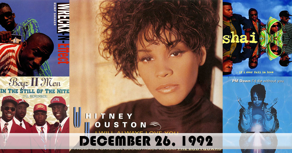 ChartsArchive's tweet photo. Here were the top songs on this day in 1992:
1. "I Will Always Love You" - #WhitneyHouston
2. "Rump Shaker" - #WreckxNEffect
3. "If I Ever Fall In Love" - #Shai
4. "In The Still Of The Nite" - #BoyzIIMen
5. "I'd Die Without You" - #PMDawn
https://t.co/FPukV5rg94 https://t.co/xP8elWOLcy