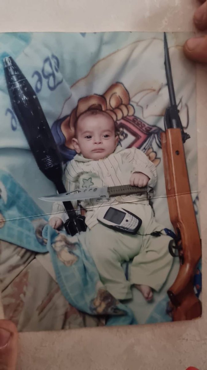 A picture our soldiers found in Khan Yunis - this is exactly how the “innocent Palestinians” educate their children in Gaza from the moment they are born to grow up to be terrorists.