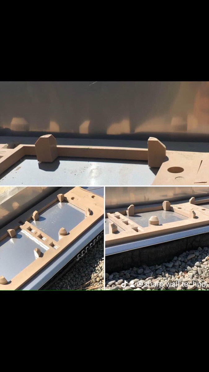sharp_wall's tweet photo. The first step when building an exterior wall with our standard concrete block interlocking solution is to place stainless steel flashing to ensure no water gets inside. Then use the layouts units shown in this pictures to create the footprint of the wall. https://t.co/wDPPwPjSoA https://t.co/lc1VJrjgIj