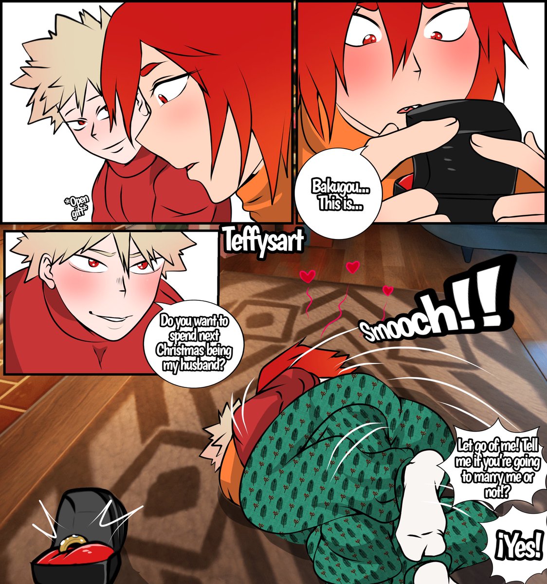 Teffysart's tweet photo. #Christmas #MerryChrismas 🎁💍

English 🎄 Español

Finally Bakugou gave a great gift at Christmas to her boyfriend

#Krbk #Bakushima https://t.co/vmGpXo0UmH