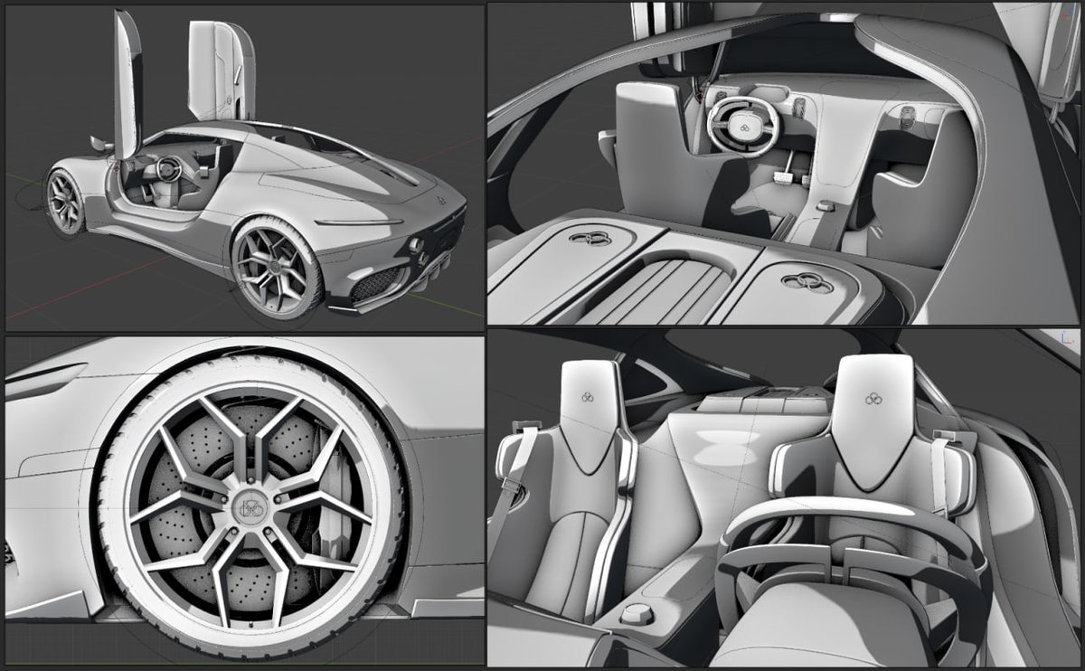 WIP update: The interior is now complete. Now to the texturing! #3D #Blender #3DModeling #Cars