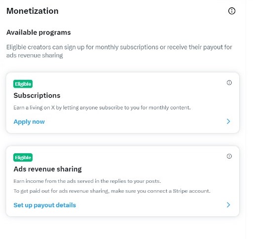 iamwaajid's tweet photo. How to earn money on X.
Step1> Purchase Premium Plan ( Blue Checkmark )
Step2> Monetize your account, but make sure you satisfy the eligibility criteria below
1 - 5M Impression 
2 - At least 18 years old 
3 - minimum 500 followers
Step3> You have to link your bank account while you are monetizing your account, called Stripe.
Let's grow together.
1> Mention your Handle in the comments for promotion
2> Repost this tweet.
3> And follow me @AfridianKing