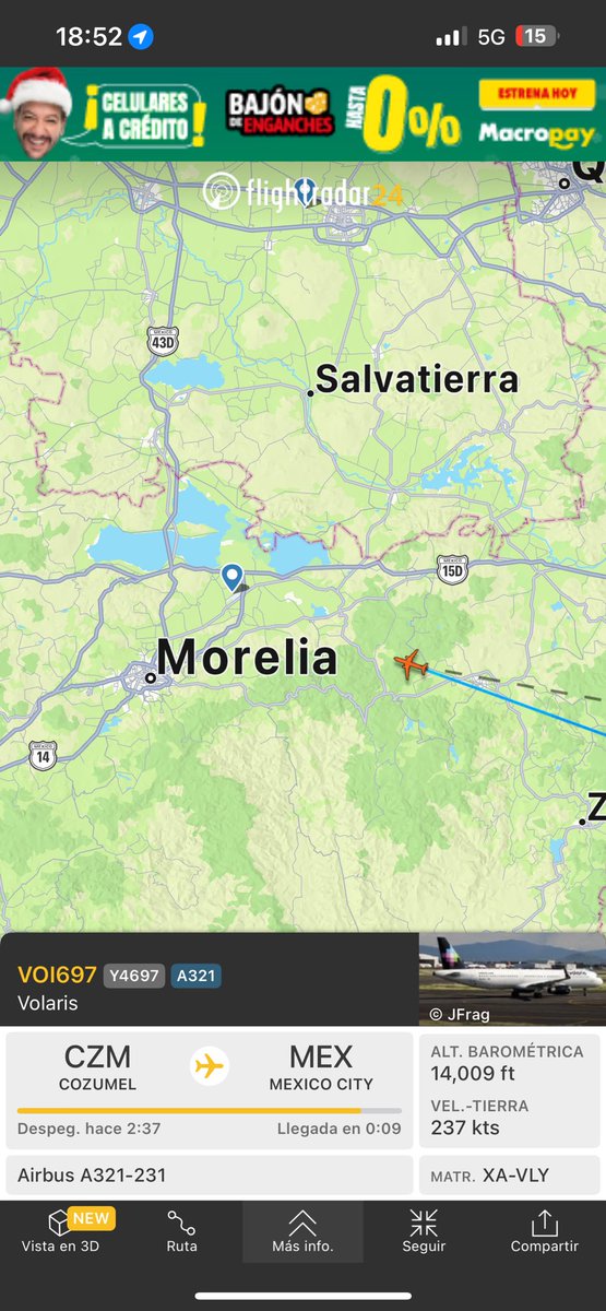 ALFERBOY's tweet photo. Oye @viajaVolaris embarque a mi nieta en el vuelo Y4697 Cozumel-Ciudad de México, me puedes decir porque están bajando en Morelia, era un vuelo directo @Profeco https://t.co/hynp5inaTt