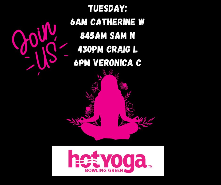 JOIN US TUESDAY!  #HOTYOGA #MOVE #BREATHE #FOCUS #MEETUSONTHEMAT #COMESWEATWITHUS #FINDSTILLNESS #MINDFULNESS