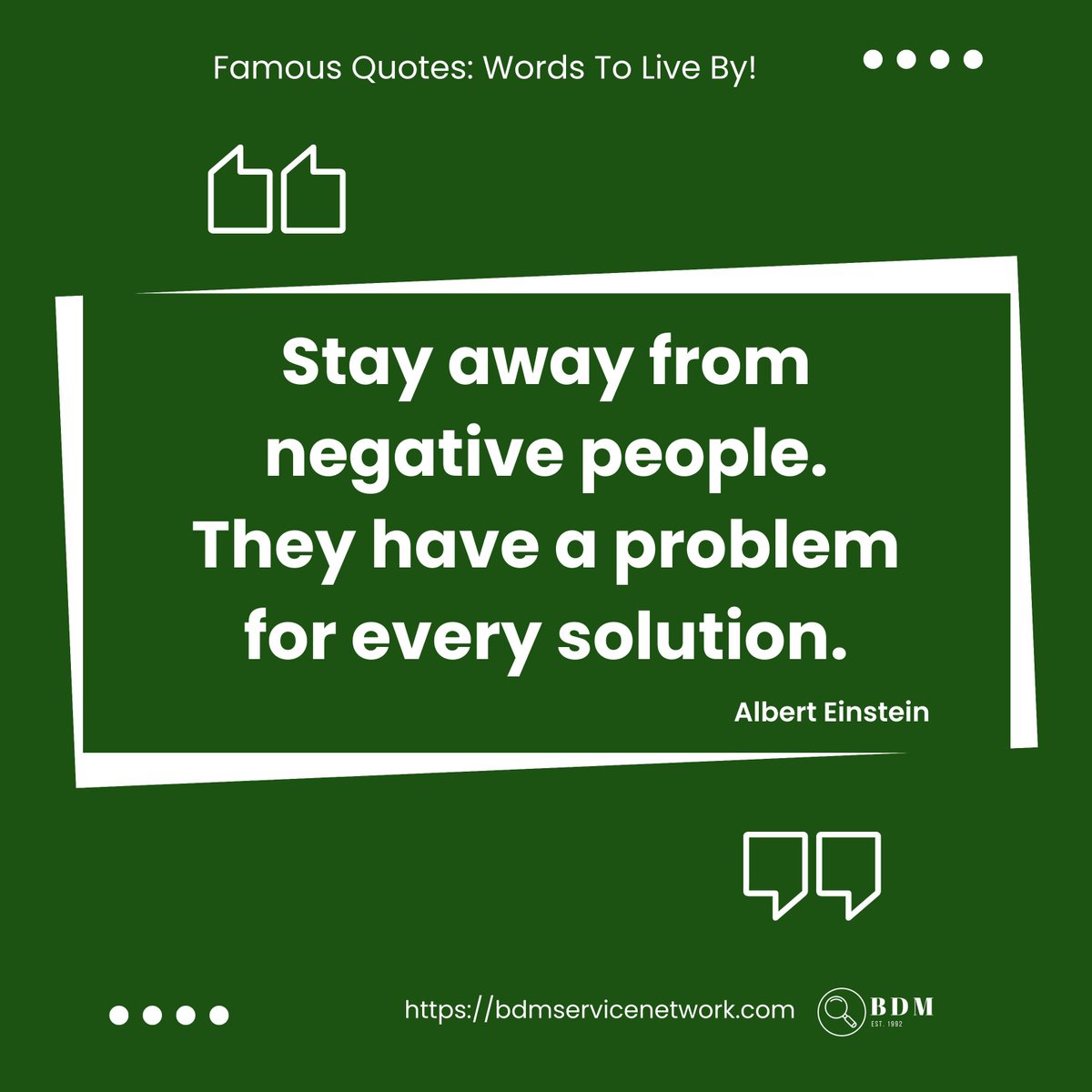 'Stay away from negative people. They have a problem for every solution.' ~ Albert Einstein ~ #quote #quotes #famousquotes #dailyquotes #wisdomquotes #wittyquotes #wordstoliveby courtesy buff.ly/42ubE9v