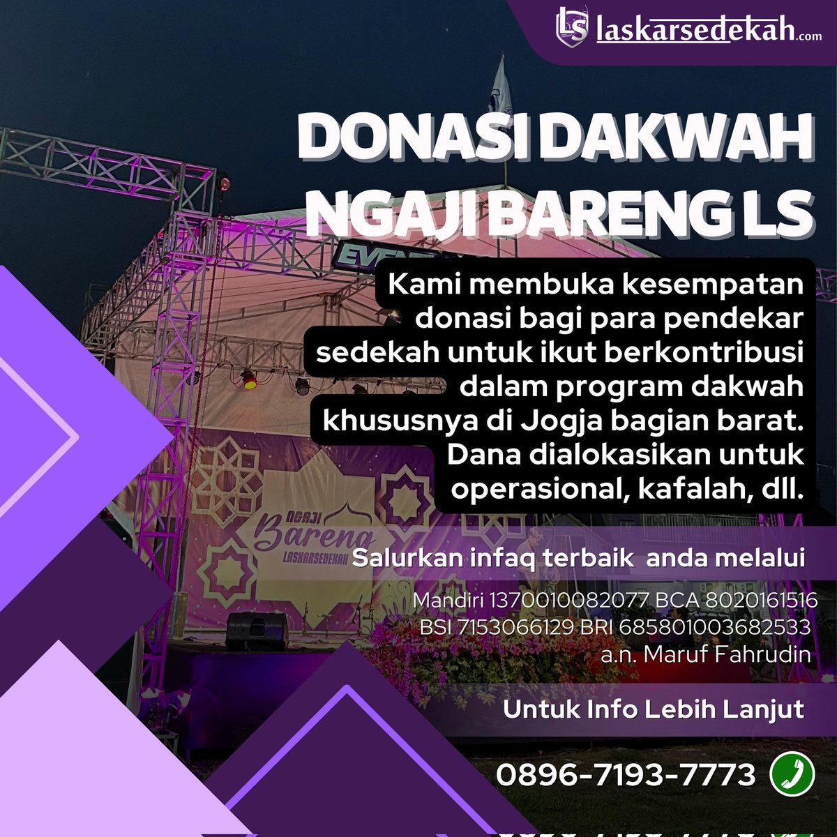 LaskarSedekah's tweet image. Kami membuka kesempatan untuk berkontribusi dalam program dakwah bersama Laskar Sedekah. Bagi yang ingin menjadi salah satu Pendekar Sedekah kami, bisa menyalurkan infaq melalui:
Mandiri 1370010082077
BCA 8020161516
BSI 7153066129
BRI 685801003682533
Info:
089671937773 (Admin LS)