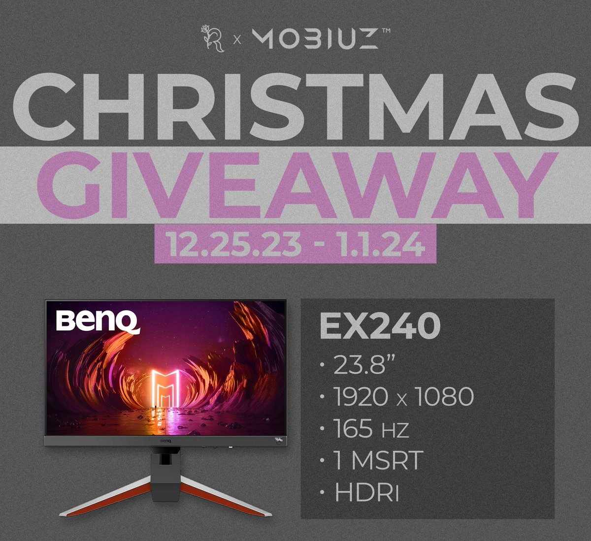 PrimrozeTV's tweet image. 🎄GIVEAWAY🎄

I've partnered up with @MobiuzGaming to host a Christmas monitor giveaway!! 

Enter through the link below to win the EX240 monitor! Winner picked 1/1/24 at 11:59 pm PST. Good luck!! ⛄️
