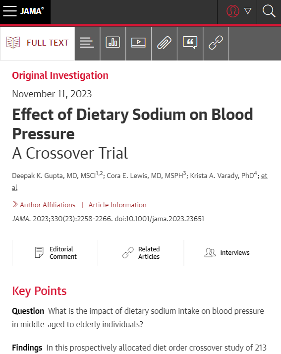 Sodium reduction significantly lowered blood pressure in the majority of middle-aged to elderly adults in this study. ja.ma/3Rw84rZ